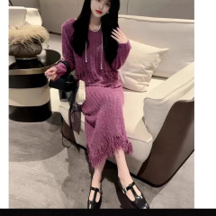 2025新款流苏软糯圆领毛衣半身裙套装女百搭时尚设计感小众两件套