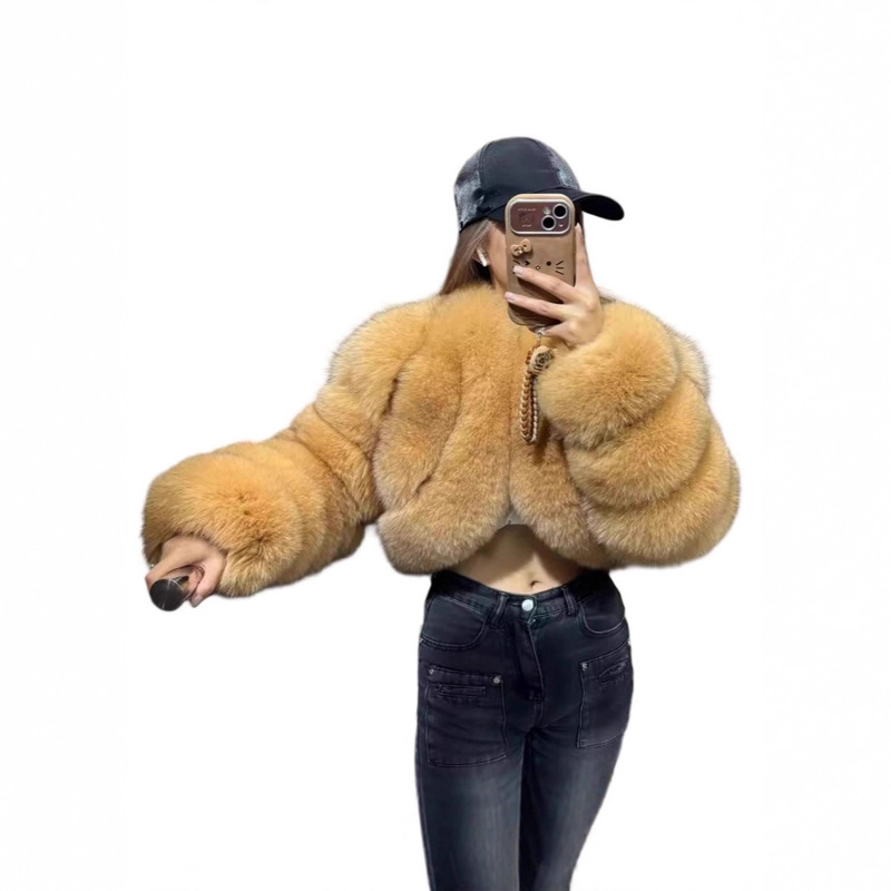 Cross-Border European and American New Imitation Fur Jacket Fox Fur Short Splicing Winter Warm Versatile Top Jacket