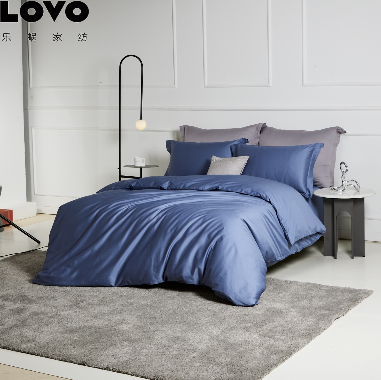 罗莱LOVO乐蜗家纺卡斯帕全棉高支60S四件套被套床单枕套ins风