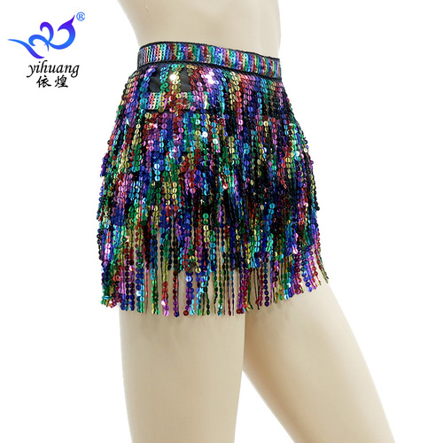 Latin jazz dane skirts for women girls Halloween festival performances clothing  belly dance sequins tassel Skirts hip scarf singers dancers  costumes 