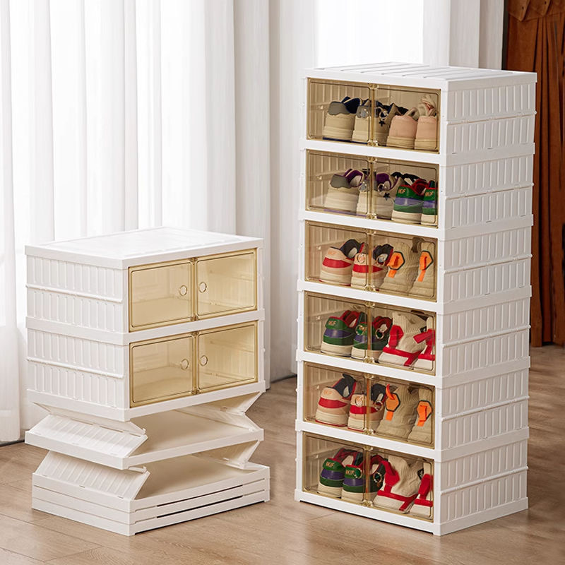 Caja de zapatos de almacenamiento doméstico con estante de zapatos plegable multifuncional sin instalación transparente multicapa ensanchada y móvil