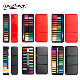 跨境批发固体水彩颜料绘画水粉入门全套便携粉饼手绘彩绘套装