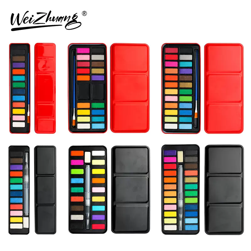 跨境批发固体水彩颜料绘画水粉入门全套便携粉饼手绘彩绘套装