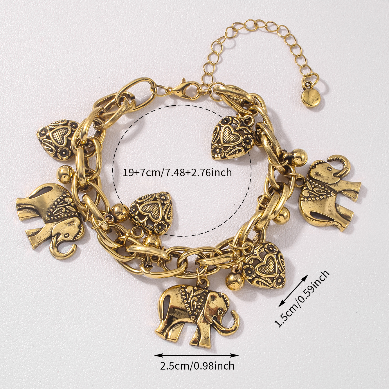 29g Weight Alloy Pendant Material Multi Charms Bracelet Classification Retro Heart Shape Elephant Alloy  Chain & Link Bracelets Wholesale