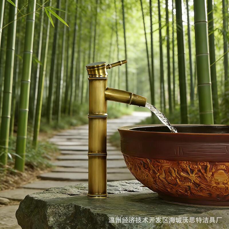 All-Copper Antique Bamboo-Style Faucet, European Retro Hot and Cold Washbasin Faucet, Countertop Basin, Garden Outdoor All-Copper Antique Bamboo-Style Faucet, European Retro Hot and Cold Washbasin Faucet, Countertop Basin, Garden Outdoor