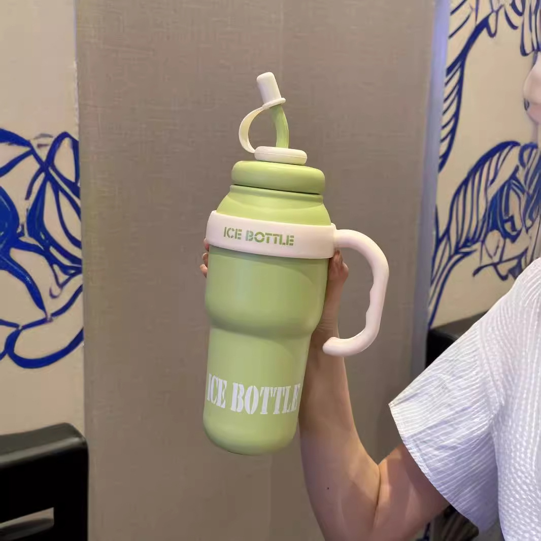 2024 nueva taza termo gigante de alto valor taza de té con leche taza de vientre de la suerte taza de agua portátil de paja de viento lindo