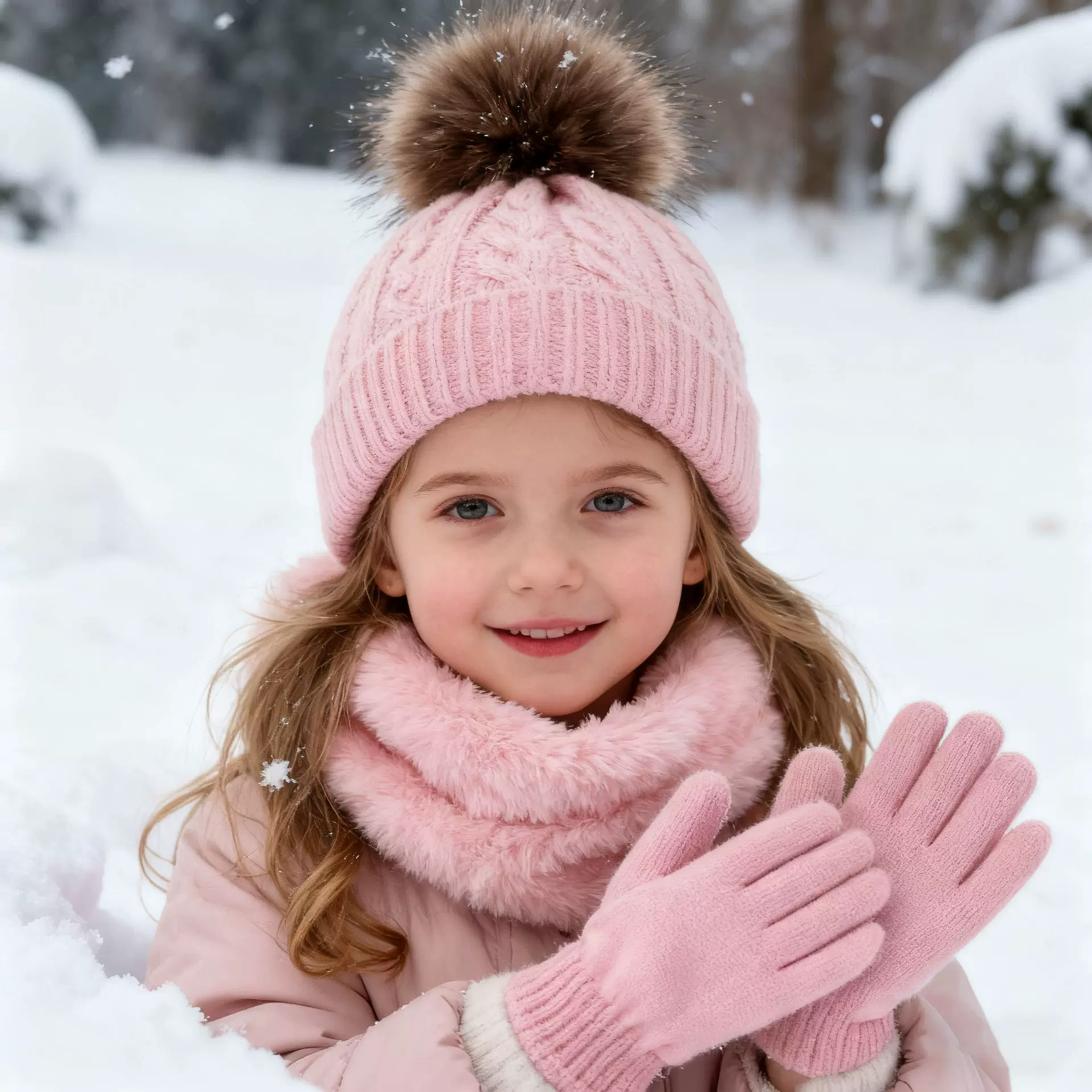 新款秋冬季儿童帽子围巾手套三件套保暖针织毛球宝宝帽子护颈围脖