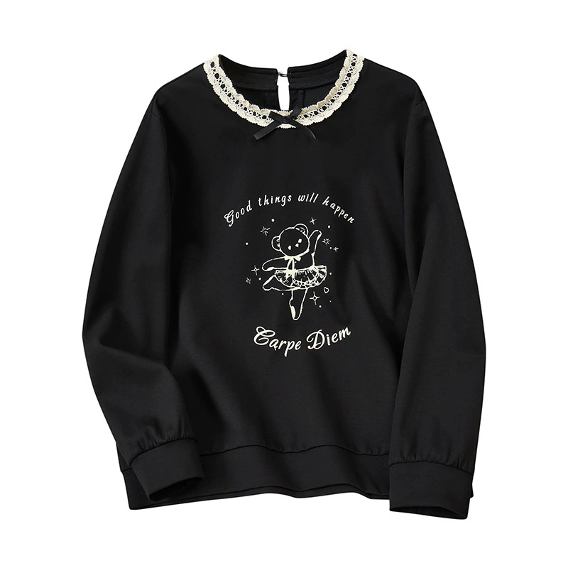 Autumn cute lace long-sleeve with a round collar, plus size