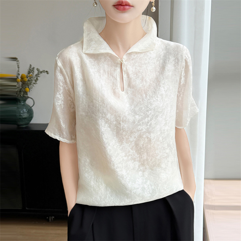 Chinese-Style Versatile Shirt with a National Flair, Suitable as an Inner Layer, Age-Reducing Top, Short-Sleeved High-End Blouse, Available for Dropshipping Chinese-Style Versatile Shirt with a National Flair, Suitable as an Inner Layer, Age-Reducing Top, Short-Sleeved High-End Blouse, Available for Dropshipping