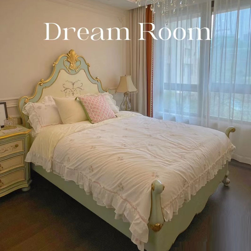 French Court Solid Wood Princess Bed, European Carved and Painted Lightweight Luxury Master Bedroom Double Bed, Instagram Influencer Girl Lightweight Luxury