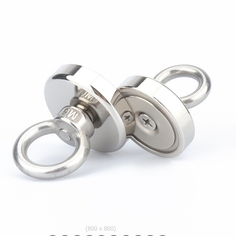 打捞神器 钕铁硼强力打捞磁铁吸盘挂钩 加厚型锅磁 圆形吊环强磁