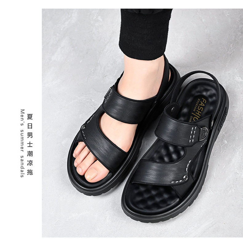 Dép sandal nam quai ngang hở ngón đế dày lót cao su mềm, đi ngoài trời và đi biển — QS991 màu kaki, QS991 màu đen chi tiết 18