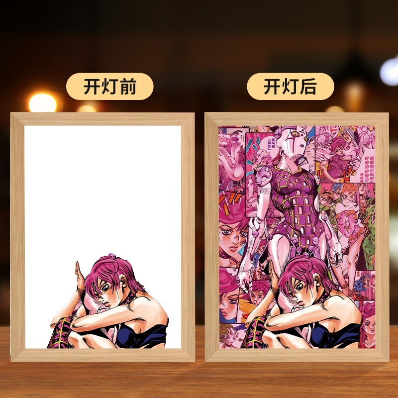 JOJOアニメの照明画の創意二次元のベッドの頭の小さい夜の明かりの木製の額縁の置物の置物の贈り物の発光画|undefined