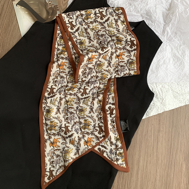 Primavera y otoño bufanda de seda coreana cinturón para el cabello bufanda larga de moda de doble capa para mujer bufanda de piel de seda de imitación bufanda de cuello fino bufanda profesional de todo fósforo