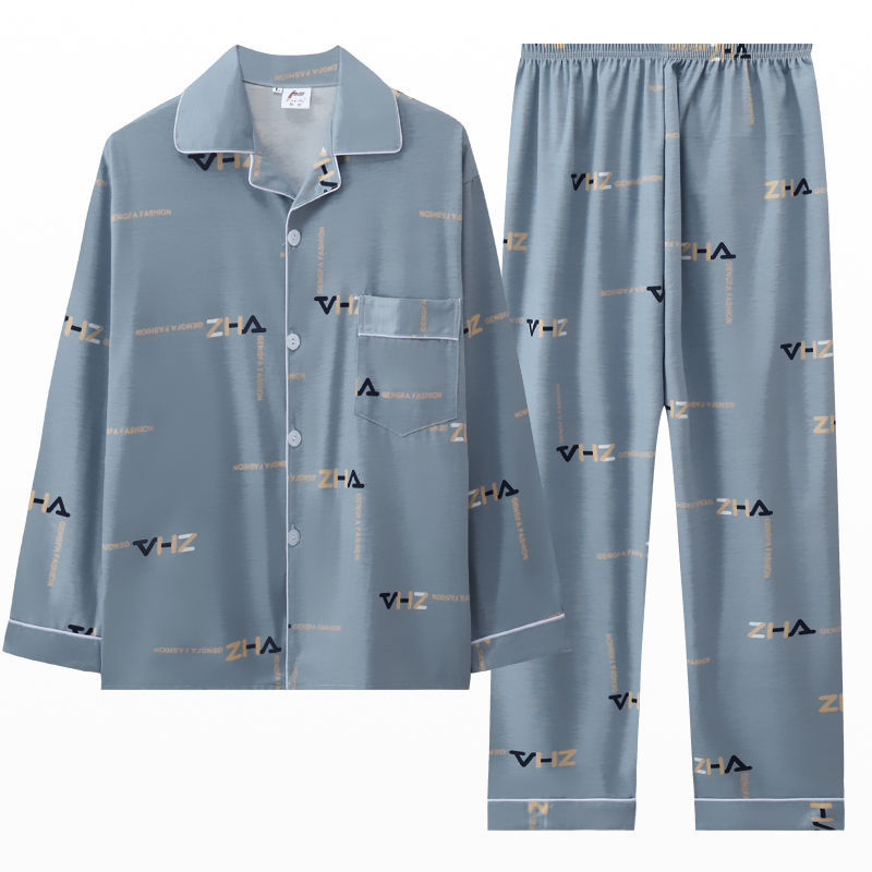 Pijamas de primavera y otoño de algodón de manga larga para hombres pijamas de otoño e invierno para hombres jóvenes de mediana edad delgada día de verano traje de uso doméstico