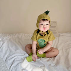 24 new summer Korean style children's jumpsuit ins style dinosaur print hoodie suit baby bag fart suit