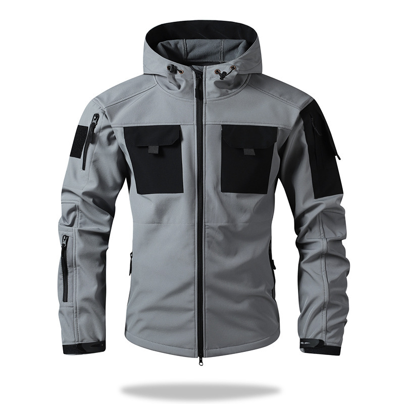 Cross-border European size American style multi-pocket functional softshell jacket for men, windproof, warm, with a high-end aesthetic