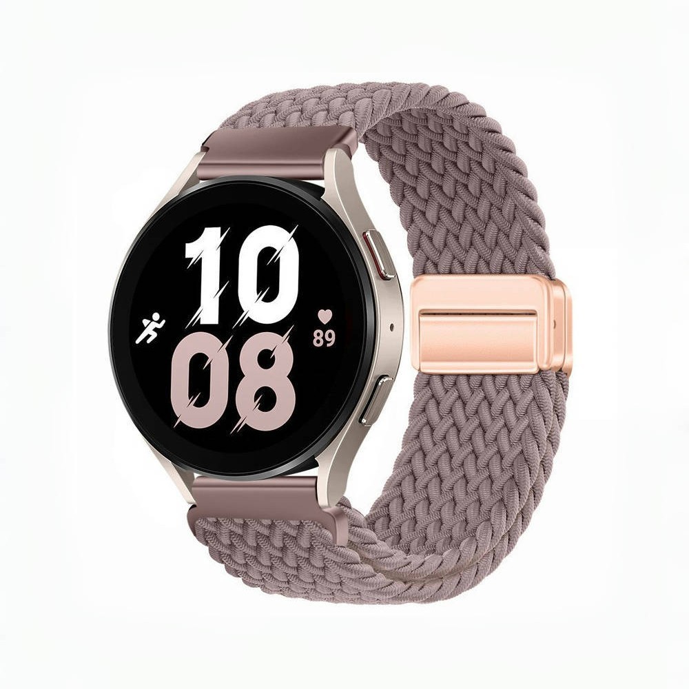 Correa de reloj deportiva trenzada de nailon con hebilla magnética de cuatro puntos y anilla metálica, compatible con las series Huawei, Samsung y Garmin.