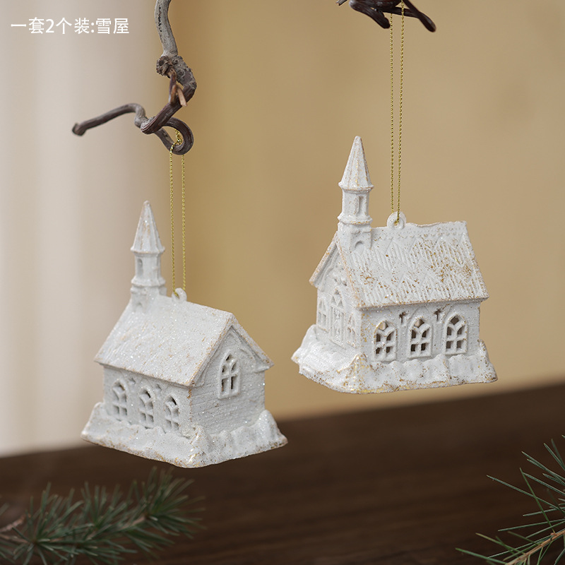 Buscando árboles de Navidad transfronterizos colgantes de flocos de nieve de Navidad casa de oro blanco arco ángel decoración de ventanas