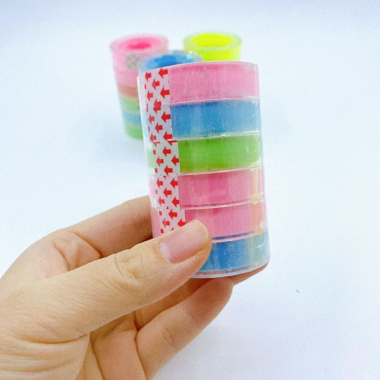 Tubo de color transparente papelería cinta adhesiva para estudiantes hecha a mano DIY sellar cinta adhesiva tienda de papelería