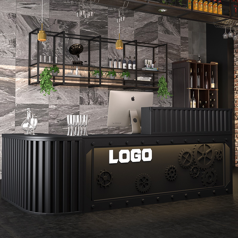 Industrial Style Barbecue Restaurant Bar Counter Wrought Iron Restaurant Reception Desk Retro Cashier Counter Corner Curved Counter