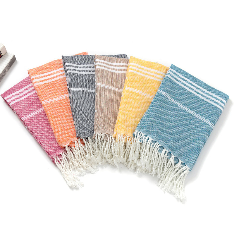 Cross-border hot generation of polyester cotton Turkish beach towel 90*180 with tassel yarn-dyed stripes absorbent adult bath towel