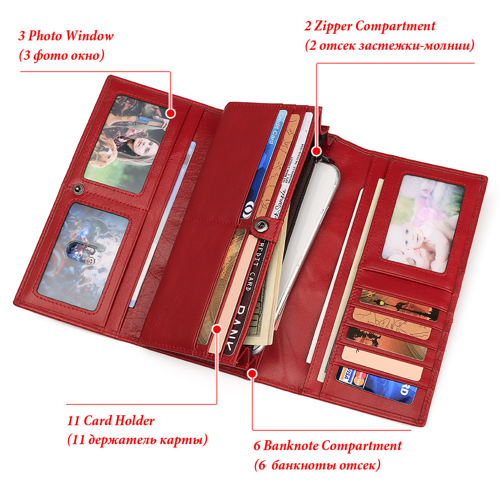 Hummer Paul RFID Genuine Leather Women's Wallet Long Clutch Bag Top Grain Cowhide Wholesale - Thumbnail 4
