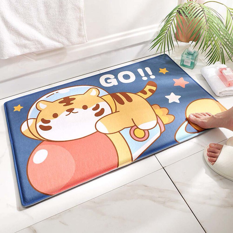 Cartoon Cute Animal Bathroom Floor Mat, Shower Room Water-Absorbent High-Quality Flannel Floor Mat, Bathroom Stain-Resistant Anti-Slip Mat