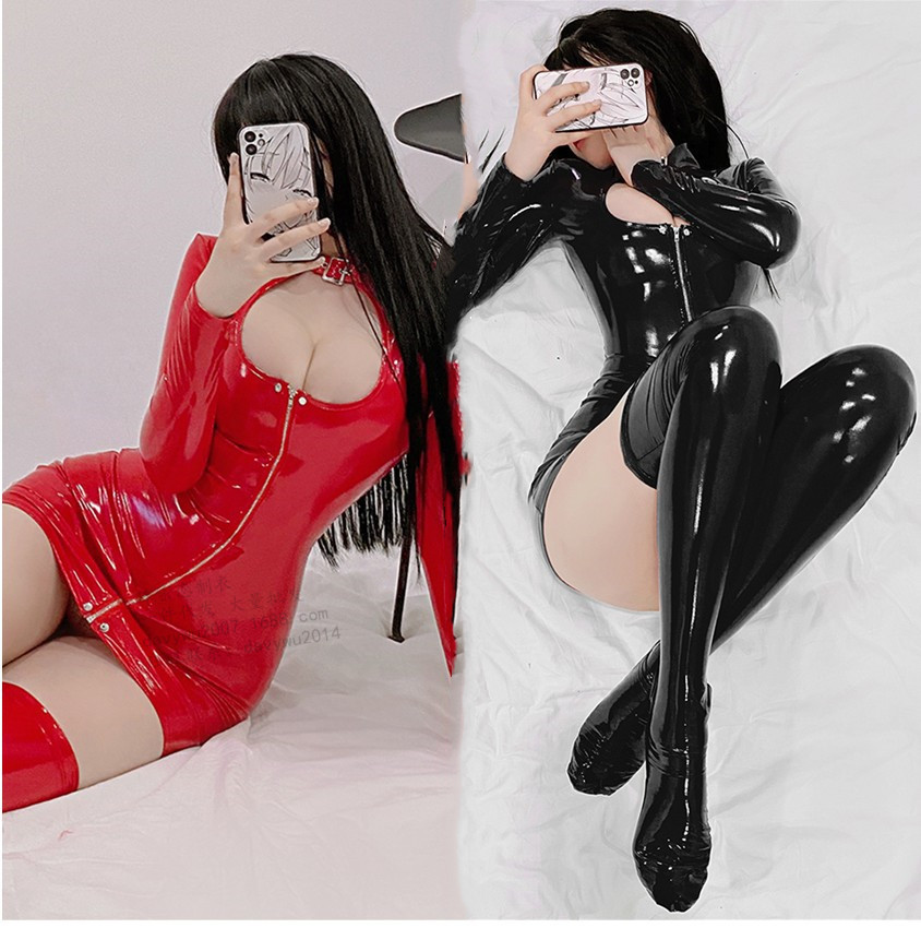 珠密戀 新款拉鏈分碼亮光漆皮夜店長袖緊身衣高彈亮皮PU情趣內衣