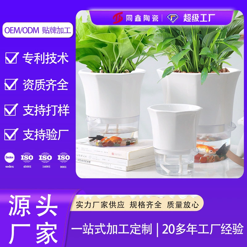 Автоматический абсорбирующий керамический ленивый цветочный горшок завод прямой творческий Настольный гидропонный горшок для суккулентов зеленое растение цветочный горшок