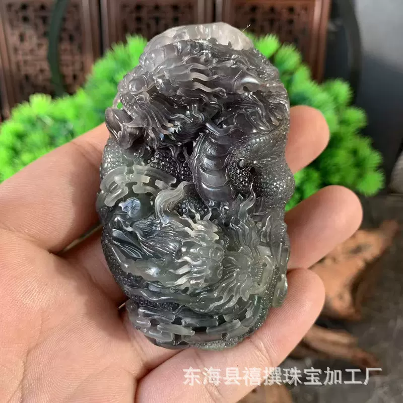 孤品收藏新疆和田玉青海料烟紫双龙小把件男女天然玉石手把件批发