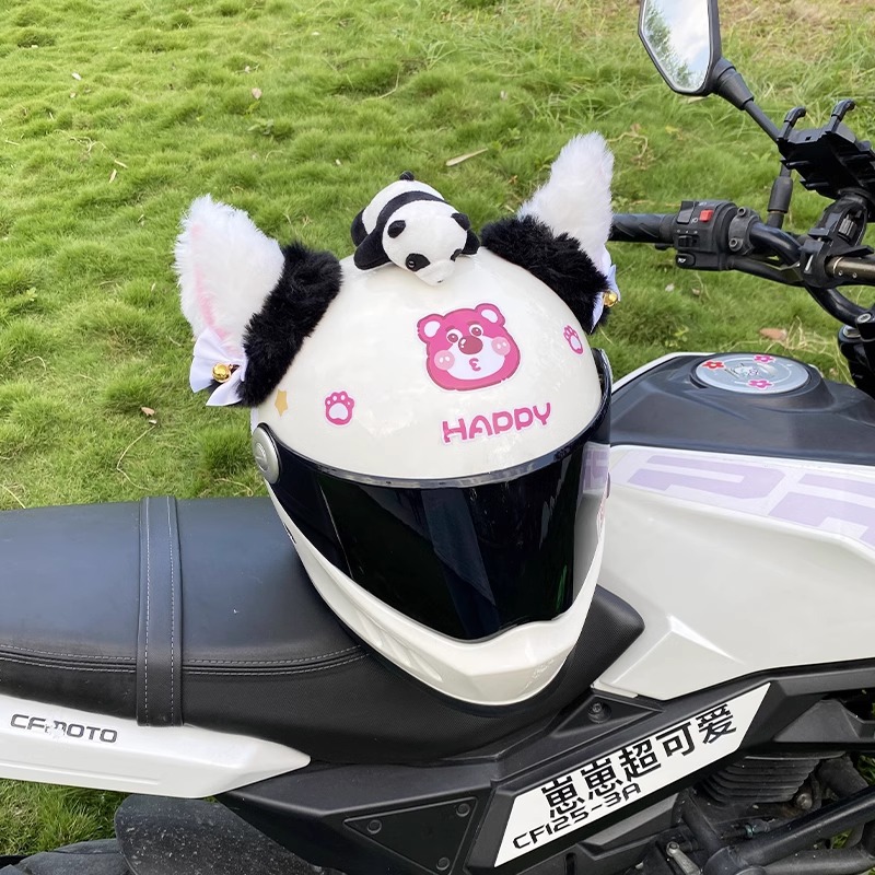 Personalized Creative Thick Velvet Bell Black Pink Cat Ear Helmet Decoration