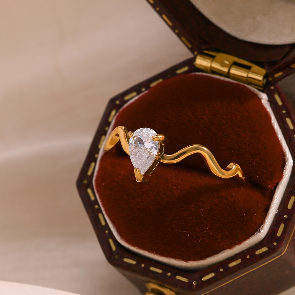 Snake Water Drop Diamond Stainless Steel Ring