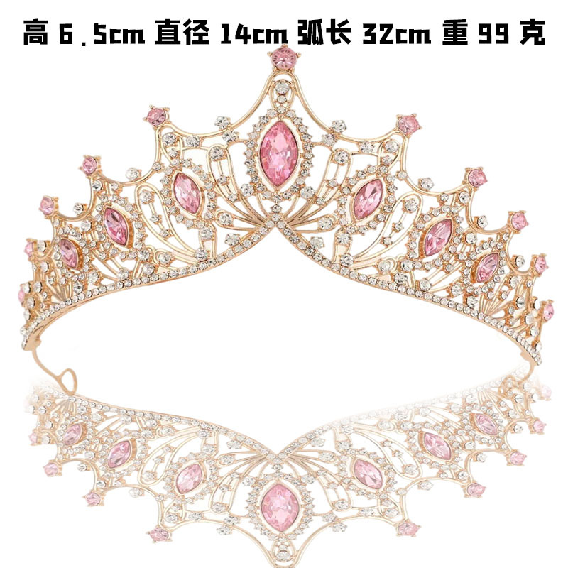 Juegos de joyería de baile de cena transfronterizos de Europa y América, collares, pendientes, corona de boda, vestido de boda de tres piezas, diamante rosa, rey