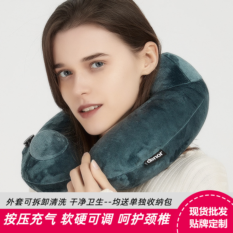 厂家自动充气枕U型枕旅行便携护颈枕按压充气枕头男女枕分销批发