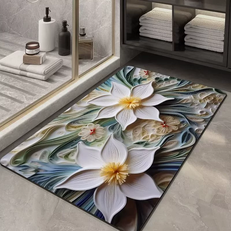 Новый Шелковый Цветочный Коврик для ванной комнаты Впитывающий Коврик технологическая ткань мягкий диатомовый грязевой коврик бытовой Ванная комната Кухня нескользящий напольный коврик