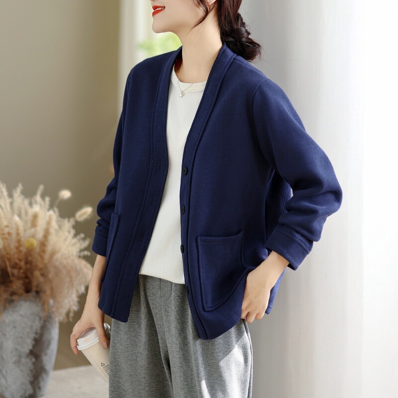 Women's Mini Fleece Sweatshirt Cardigan, Elegant Loose Versatile V-neck Jacket, Spring and Autumn Women's Clothing Women's Mini Fleece Sweatshirt Cardigan, Elegant Loose Versatile V-neck Jacket, Spring and Autumn Women's Clothing