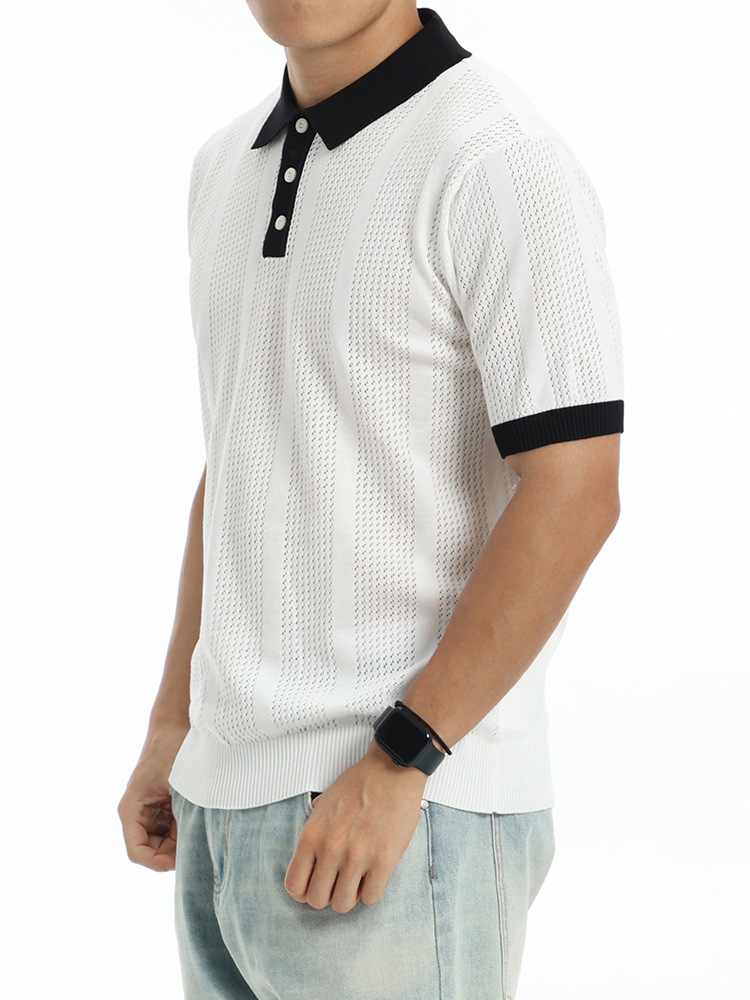 2026 nueva camisa de polo de hielo de punto para hombres con solapa de manga corta de color hueco transpirable casual blusa versátil