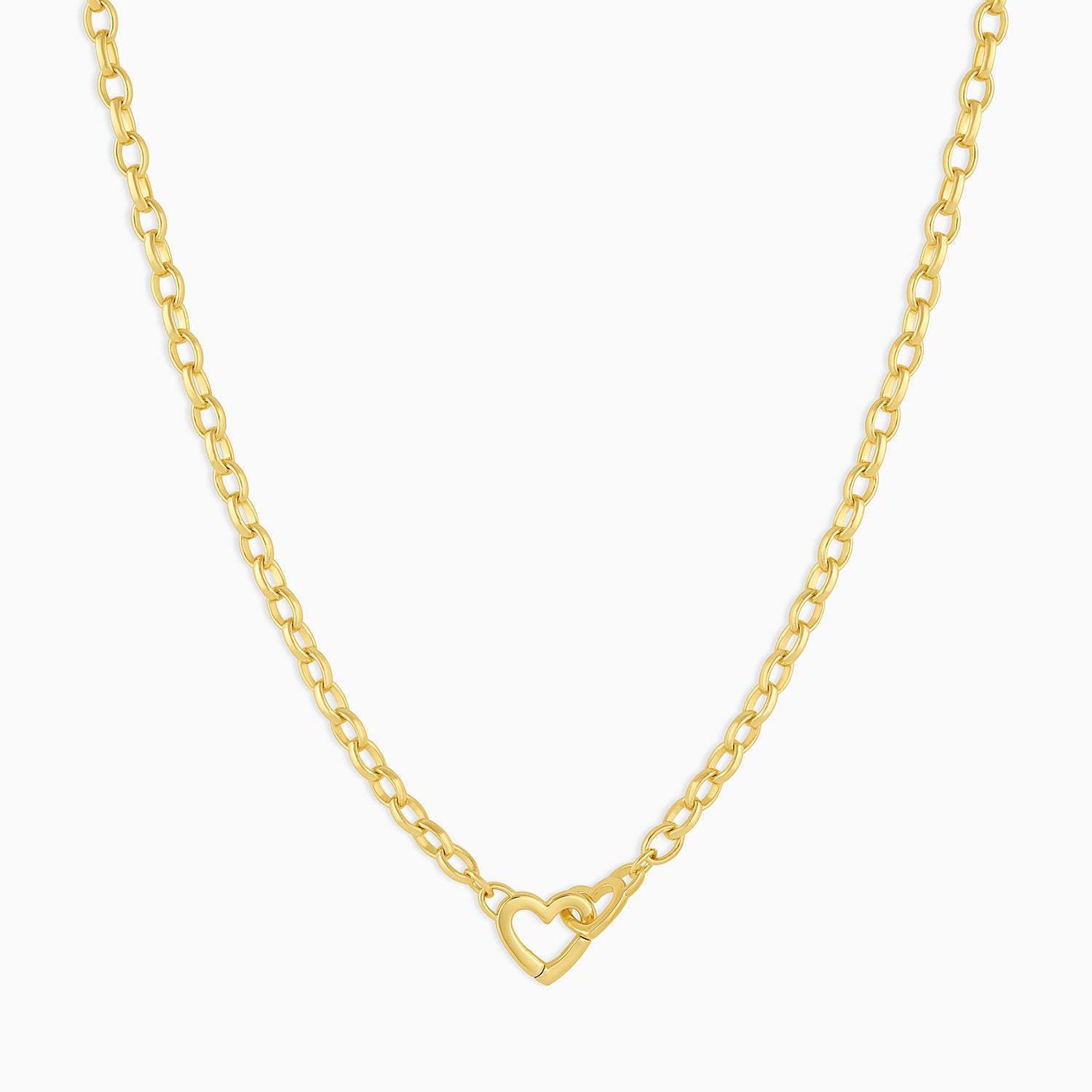 Collar Clip Doble en Forma de Corazón, Bañado en Oro, Diseño Minimalista