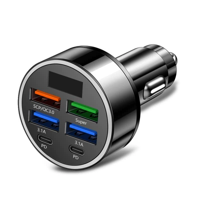 Six-in-one multi-port with digital display supports ultra-fast car charging 6 ports with voltage car charging one-to-six fast car charging (Mobil şarj cihazları) - g40-line-fast-charging-car-charging-black
