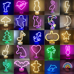 LED shaped lamp, Instagram-style desk neon cloud lightning unicorn room decoration, small night colorful lights, round base
