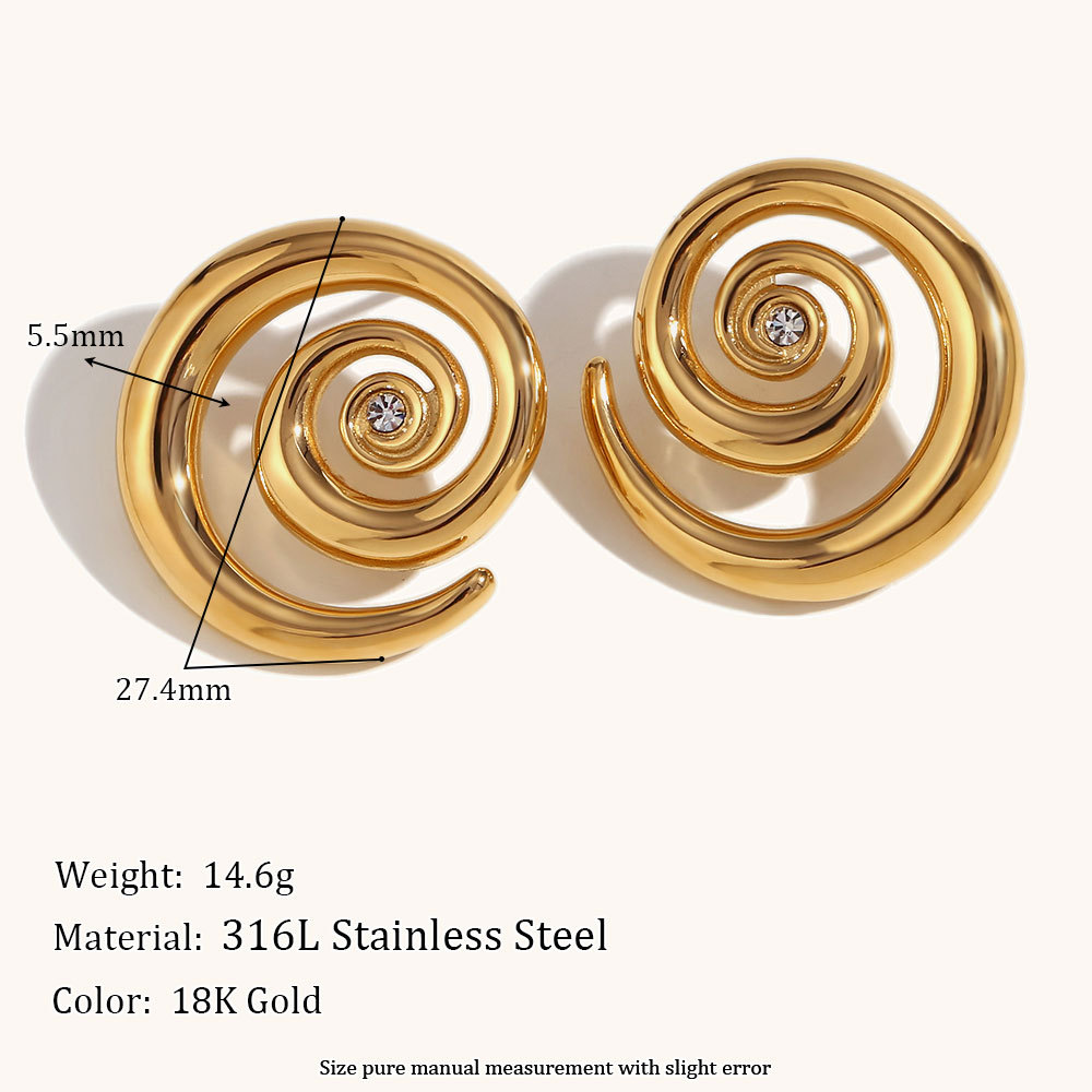 1 Pair Quantity 1 Pair Simple Style Commute Circle Lines Plating Stainless Steel Zircon 18K Gold Plated Ear Studs