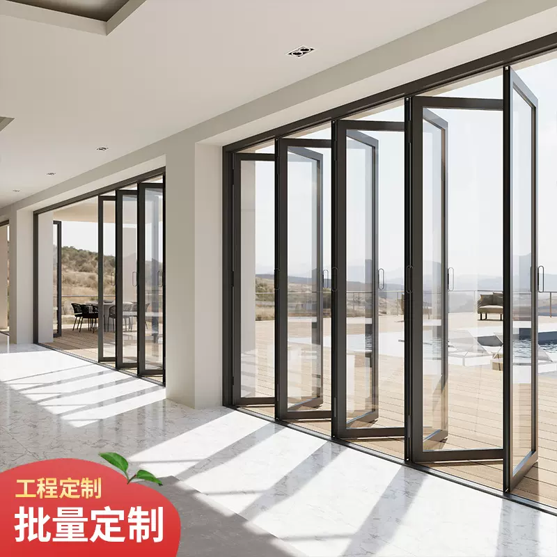 重型折叠门加厚隔音双层玻璃防夹手会所别墅铝合金折叠推拉门定制