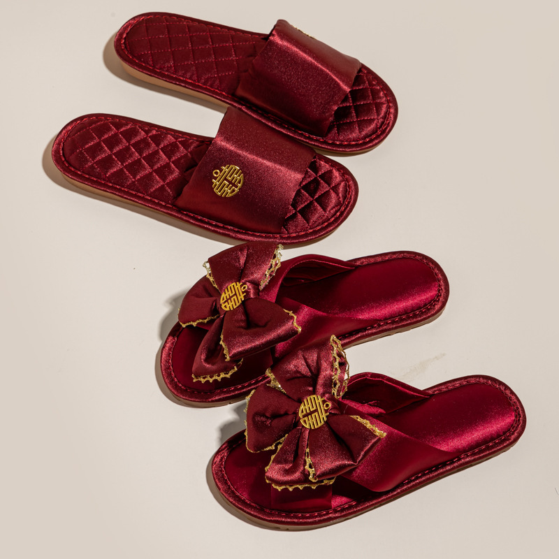 Wedding Slippers Festive Red Couple Bride Wedding Shoes Wedding Dowry Dressing Gown Women Summer Light Luxury High-End Sense Wedding Slippers Festive Red Couple Bride Wedding Shoes Wedding Dowry Dressing Gown Women Summer Light Luxury High-End Sense