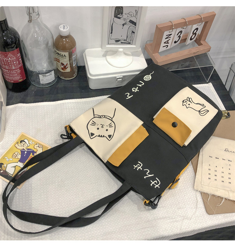 Wholesale Simple Hit Color Cat Pattern Messenger Tote Bag Nihaojewelry display picture 20