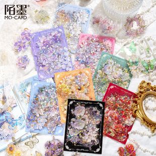 Mo ink ice crystal PET laser gold sticker bag unbounded flower spectrum series retro flower hand account goo card sticker