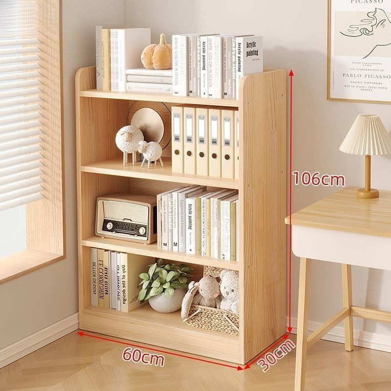 Floor-standing storage shelf, simple wooden bookcase, multi-layer storage cabinet for home use, suitable for bedrooms and living rooms, wall-mounted integrated storage cabinet