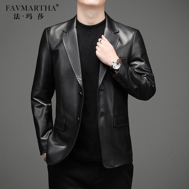 2021 New Men's Sheepskin Leather Jacket, Short Coat, Soft Leather Blazer, Autumn and Winter Fleece-Lined Trendy Suit 2021 New Men's Sheepskin Leather Jacket, Short Coat, Soft Leather Blazer, Autumn and Winter Fleece-Lined Trendy Suit