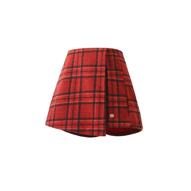 女童短裤秋冬季外穿儿童红色毛呢裙裤2025新款洋气大童本命年裤子