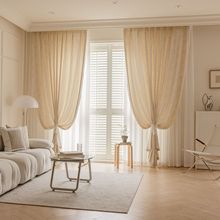 羊绒质感纱帘法式浮雕透光不透人定制窗纱成品客厅阳台绍兴批发